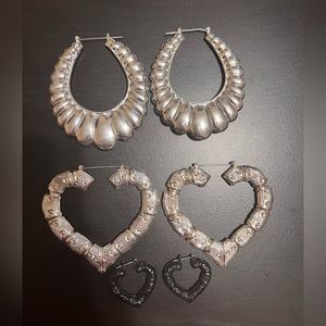 3 Pair Bamboo Hoop Earrings